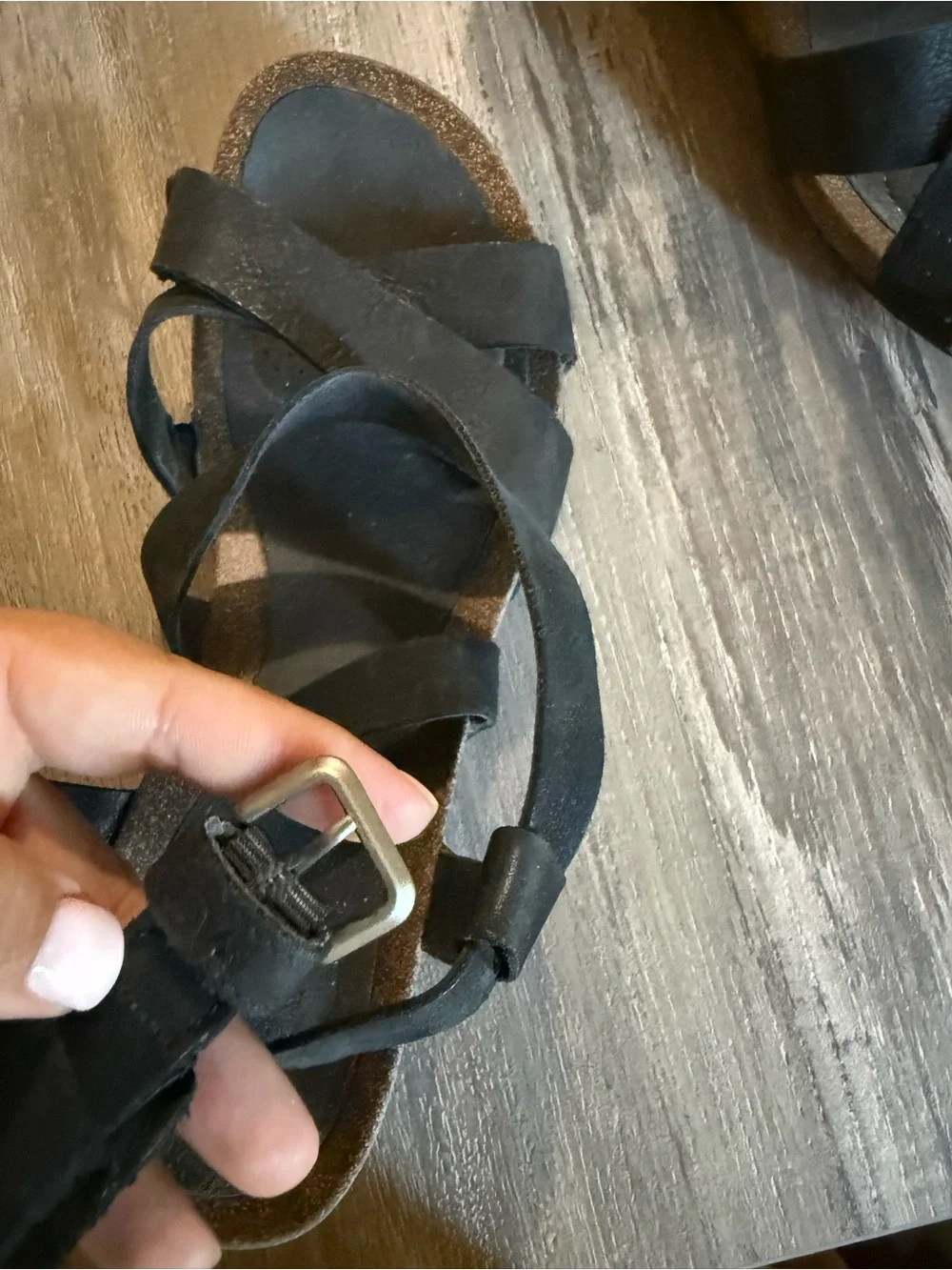 Teva Mahonia Black Leather Wedge Cross Strap Sandals